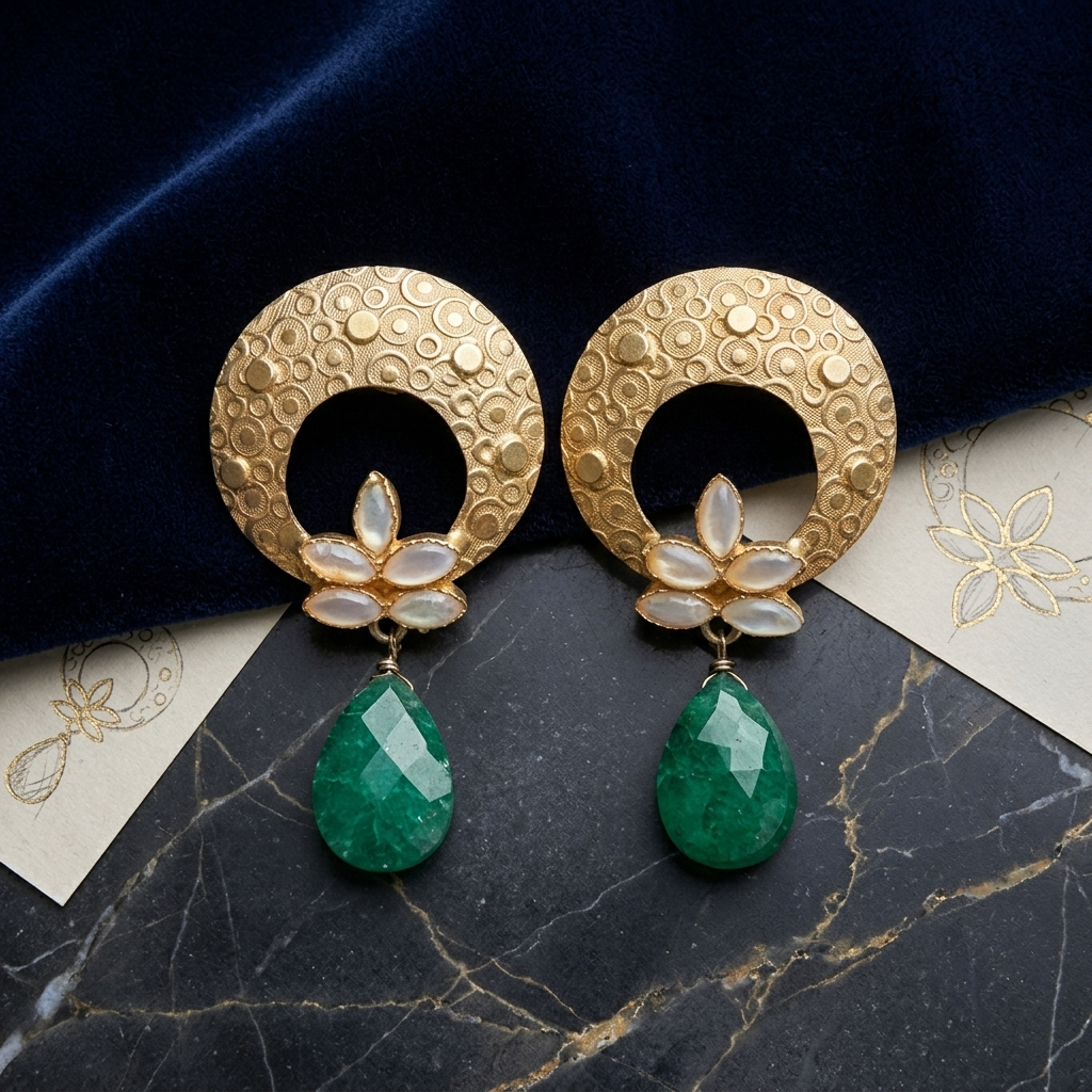 Earring: Pearl & Semi Blood Stone