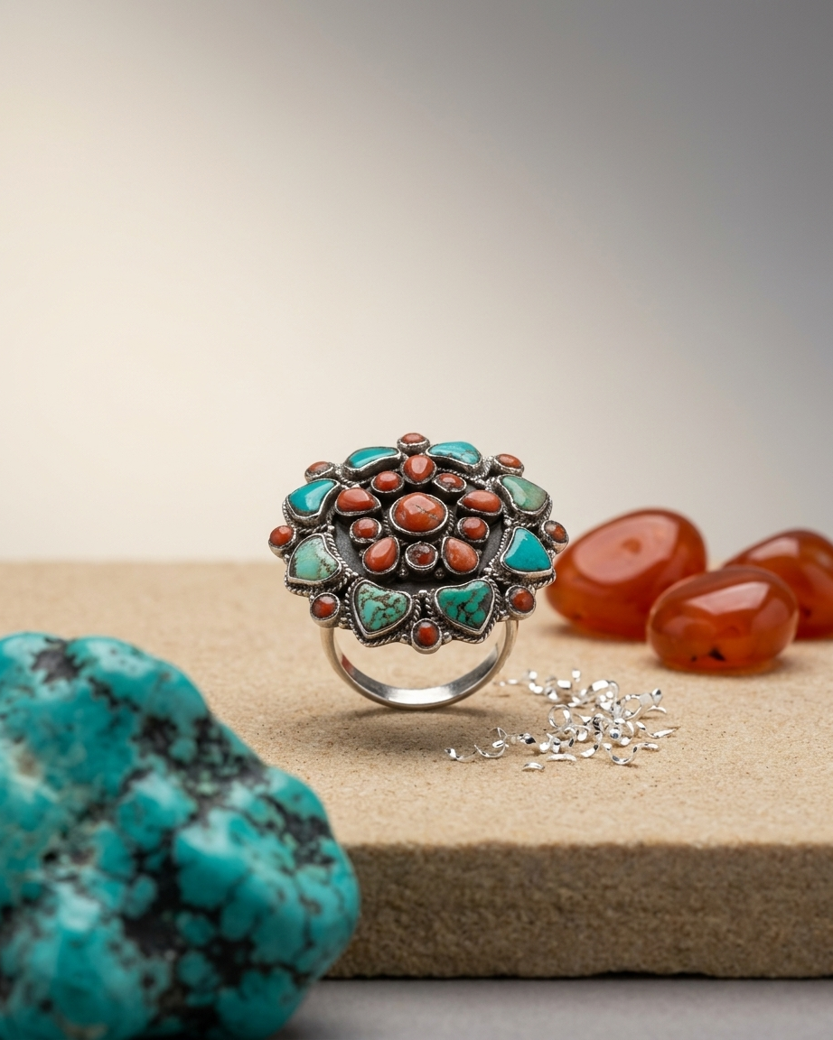 Ring: Coral & Turquoise