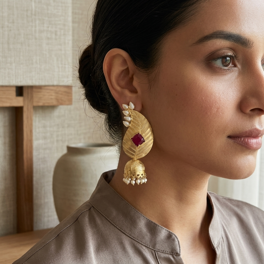 Earring: Pearl & Semi Malaia Garnet