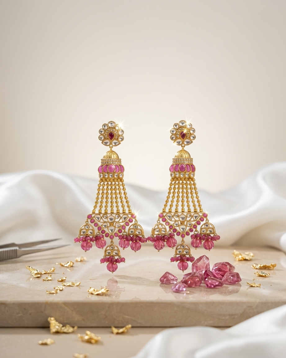 Earring: Uncut Polki Kundan & Tourmaline