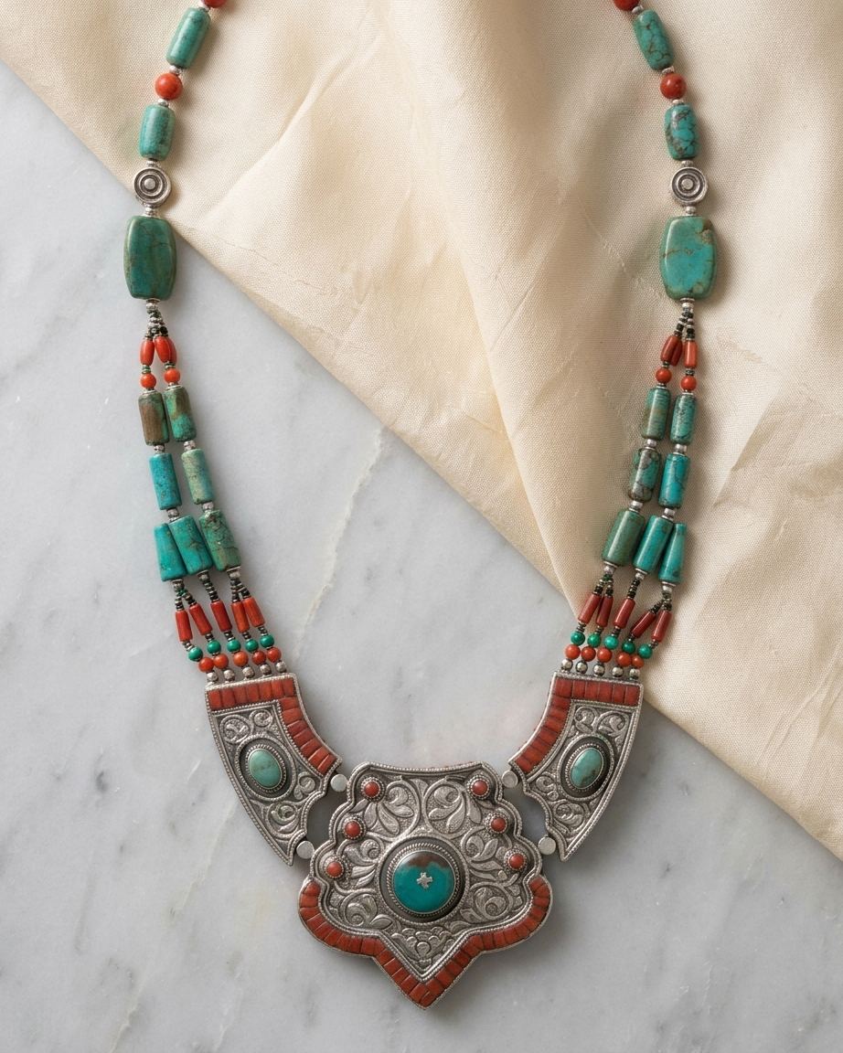 Neck Chain: Turquoise & Coral