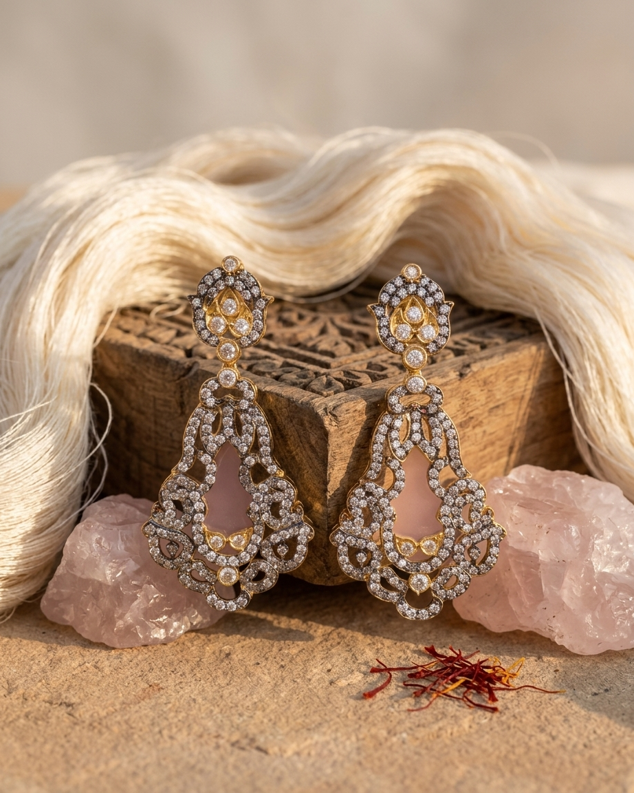 Earring: Cubic Zirconia & Pink Copper
