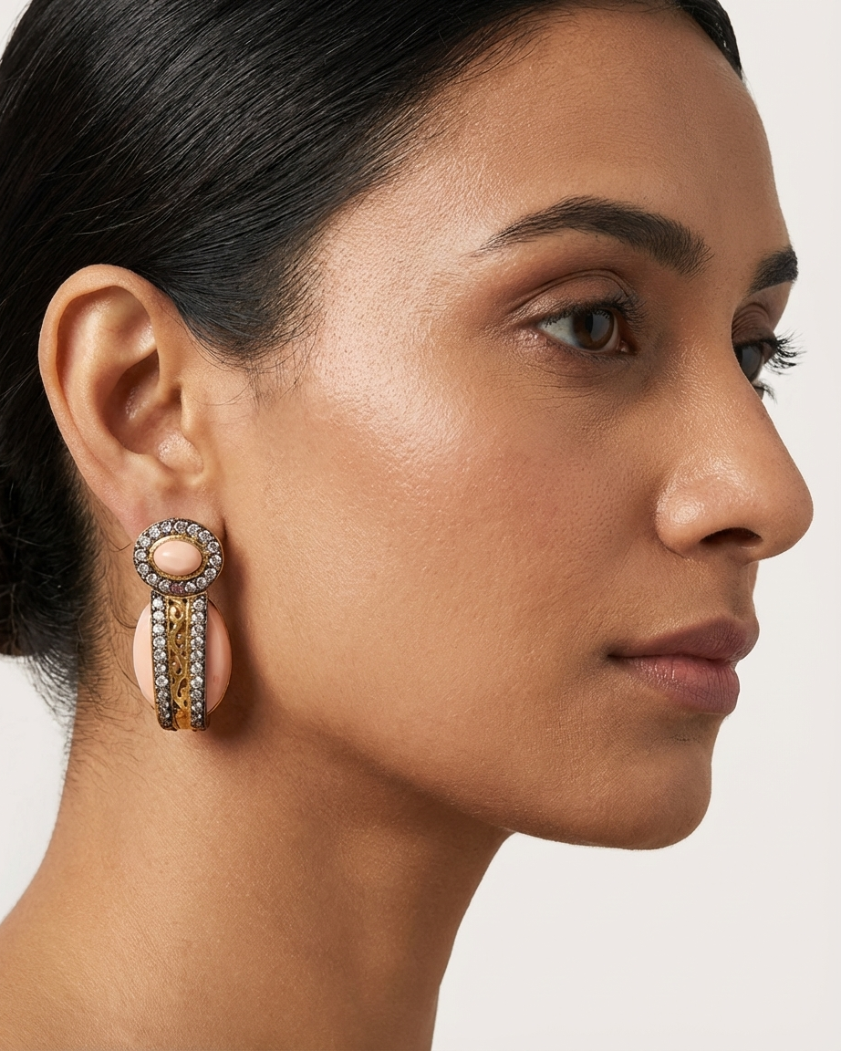 Earring: Cubic Zirconia & Rhodonite