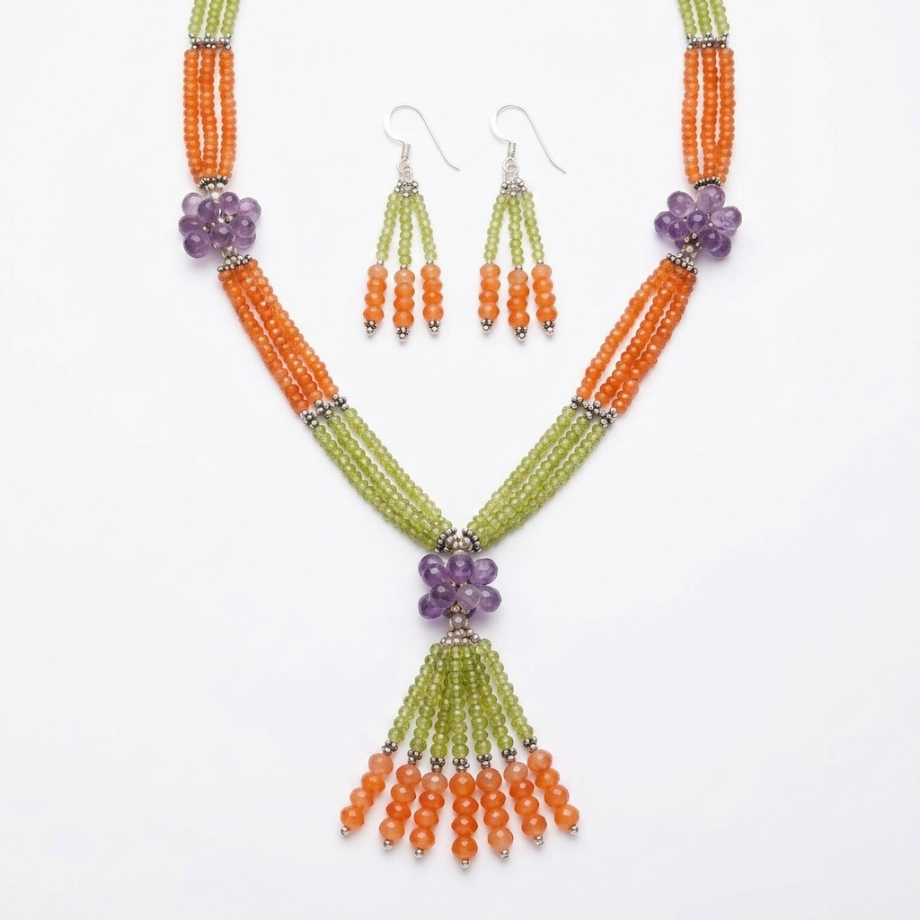 Necklace Set: Amythyst, Peridot & Red Jasper