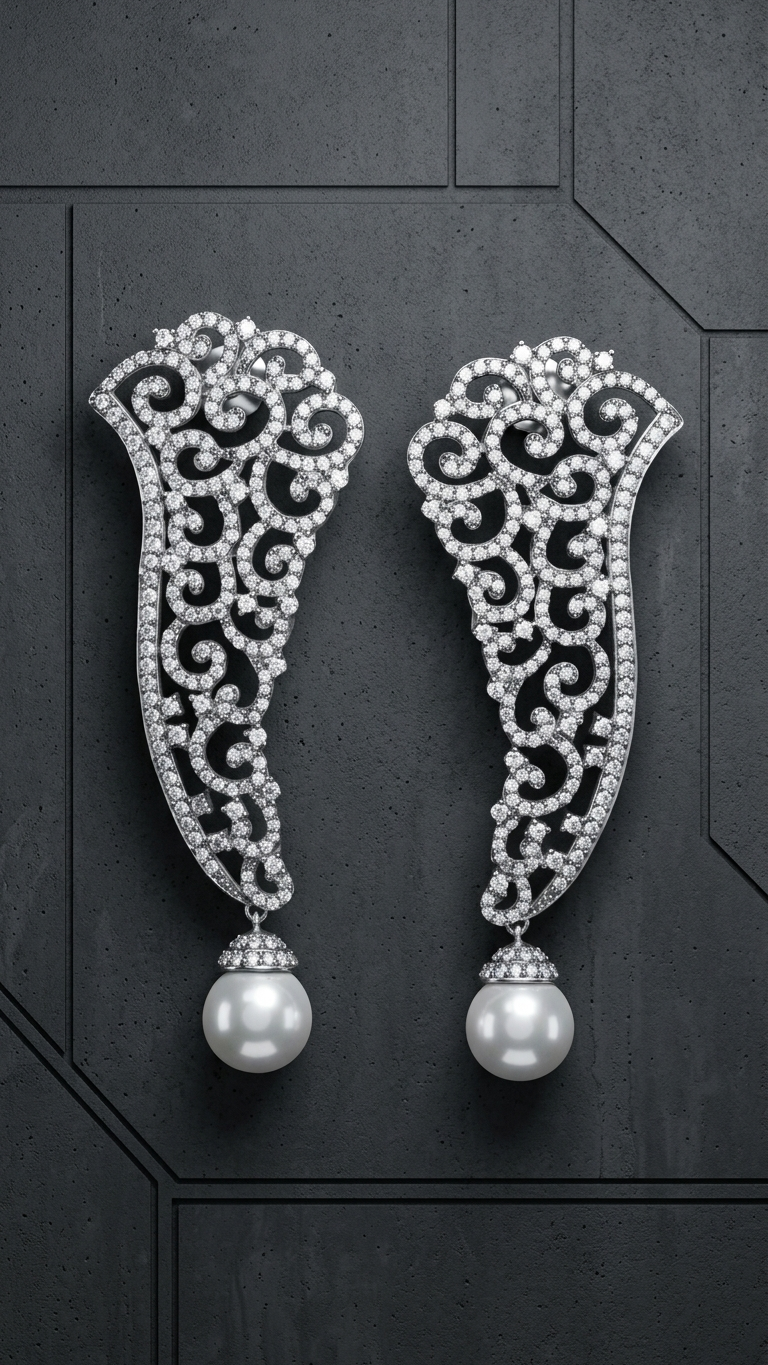 Earring: Pearls & Cubic Zirconia