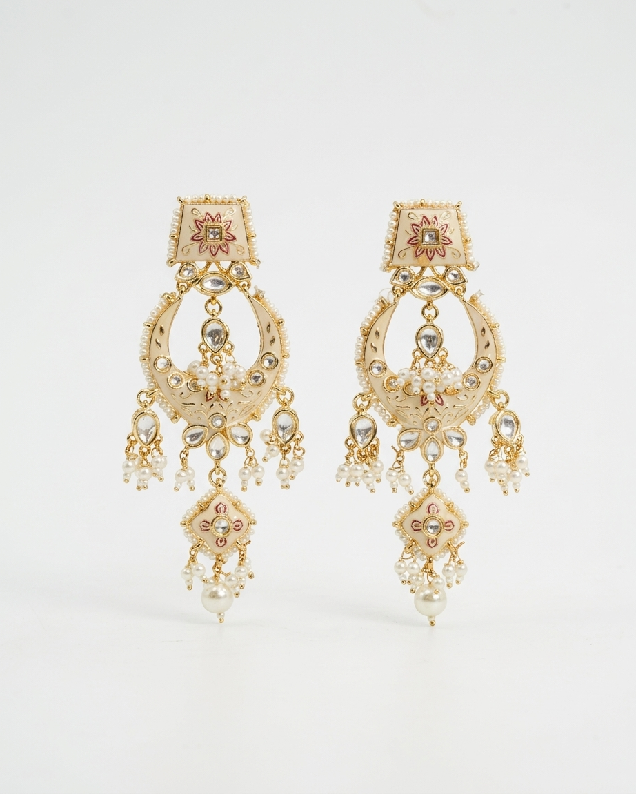 Earring: Uncut Polki Kundan, Meenakari & Pearl