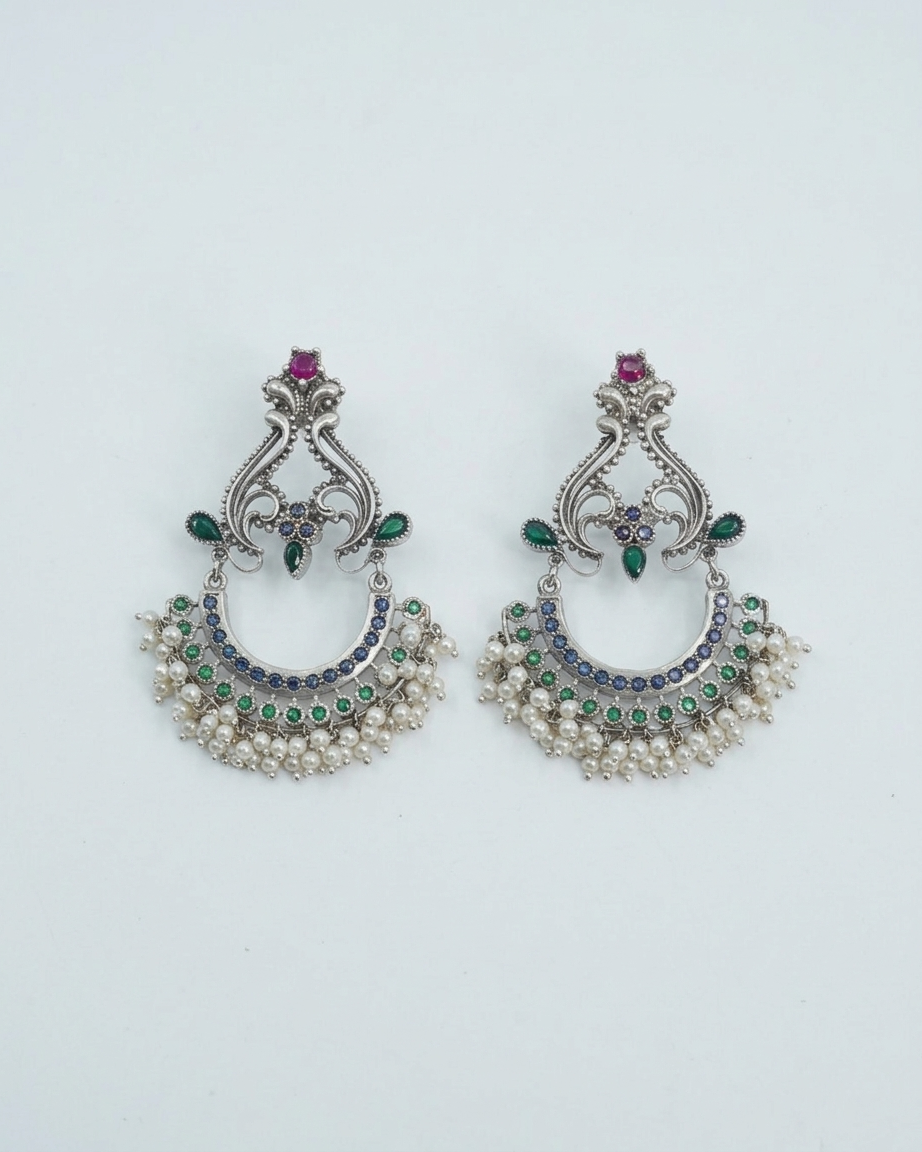 Earring: Pearl, Emerald, Tourmaline & Sapphire