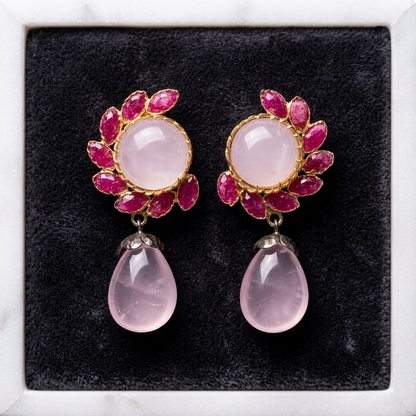 Earring:  Rose Quartz & Rubellite Pink Tourmaline