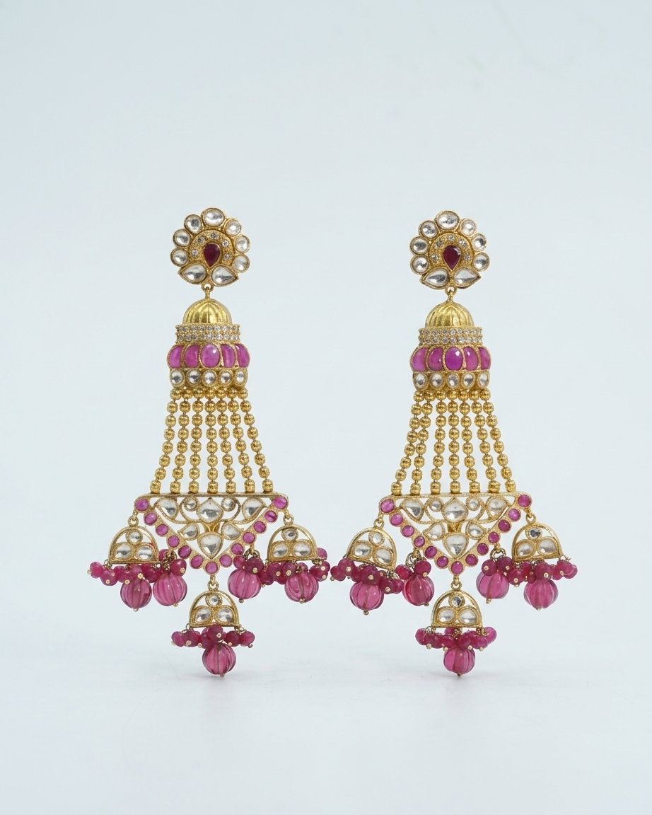 Earring: Uncut Polki Kundan & Tourmaline
