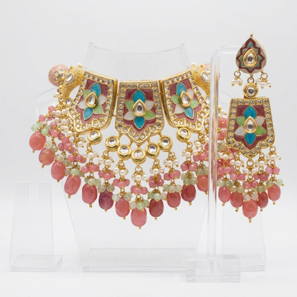 Necklace Set: Glass Kundan, Enamel & Beads