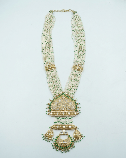 Neck Chain: Uncut Semi-Moissanite Polki Kundan, Emerald & Pearl