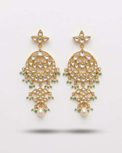 Earring: Uncut Semi-Moissanite Polki Kundan & Pearl