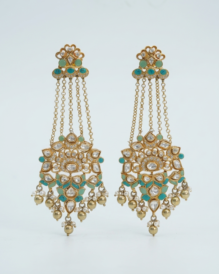 Earring: Inlay, Uncut Polki Kundan & Pearl