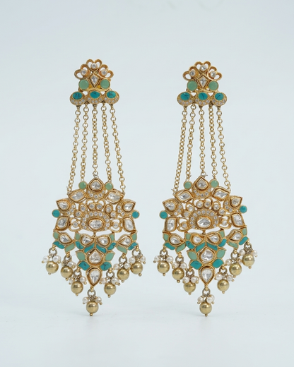Earring: Inlay, Uncut Polki Kundan & Pearl
