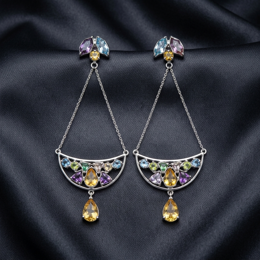 Earring: Rose Quartz, Tourmaline & Aquamarine