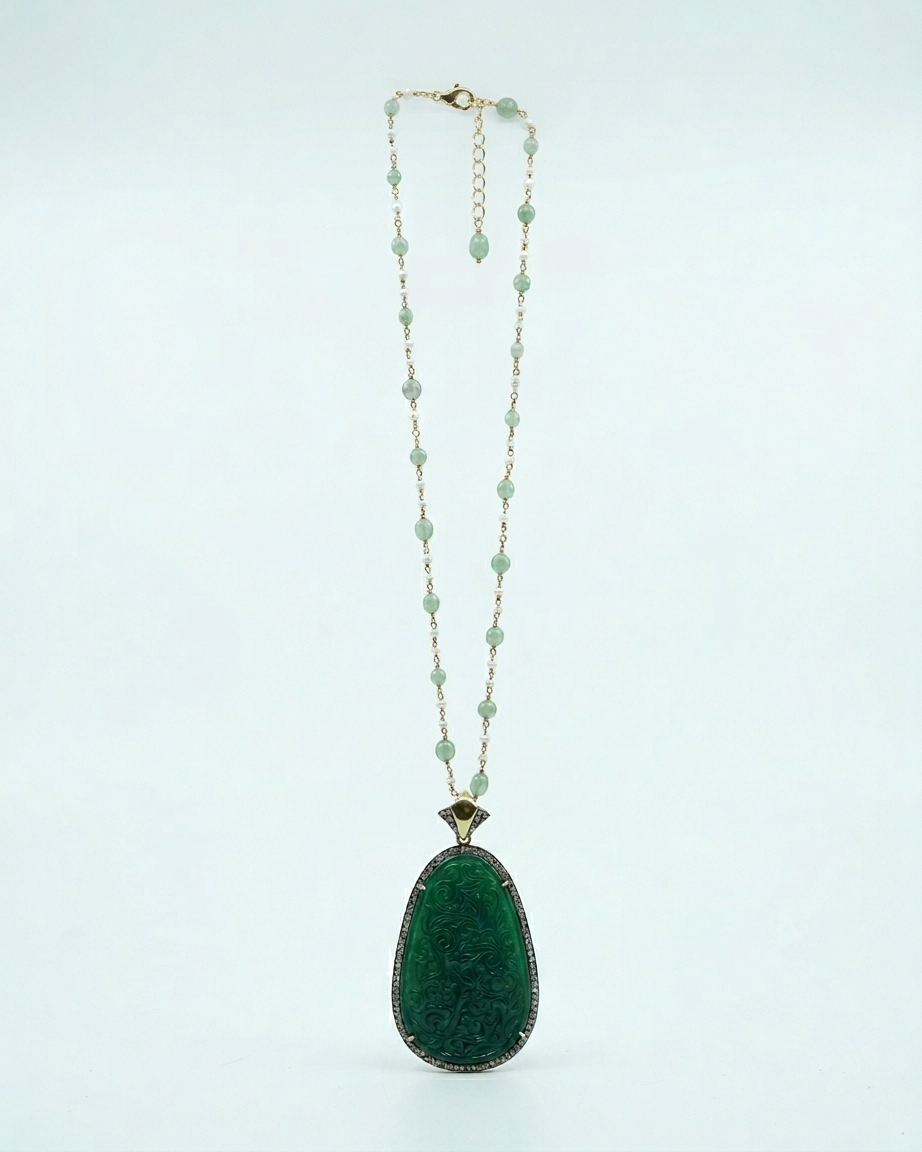 Pendant Set: Jade & Cubic Zirconia