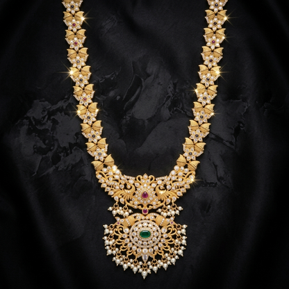 Neck Chain: Pearl, Semi-Moissanite Polki Kundan, Ruby & Emerald
