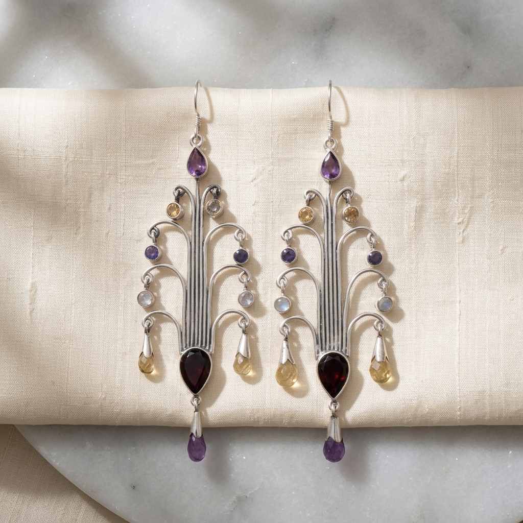 Earring: Amethyst, Citrine, Garnet & White Quartz