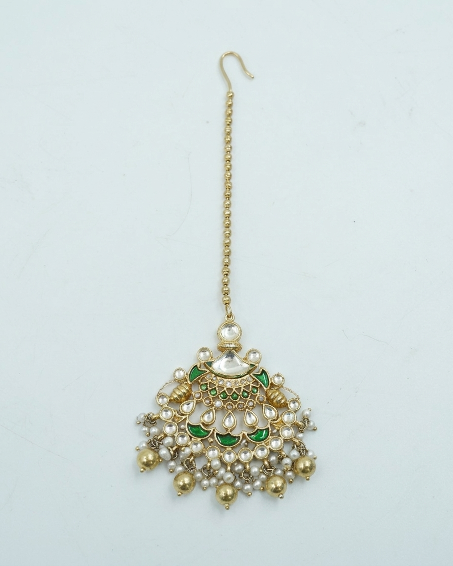 Tikka: Uncut Polki Kundan, Enamel & Pearl