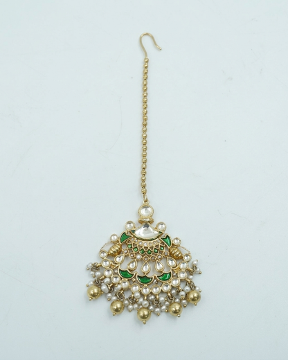 Tikka: Uncut Polki Kundan, Enamel & Pearl