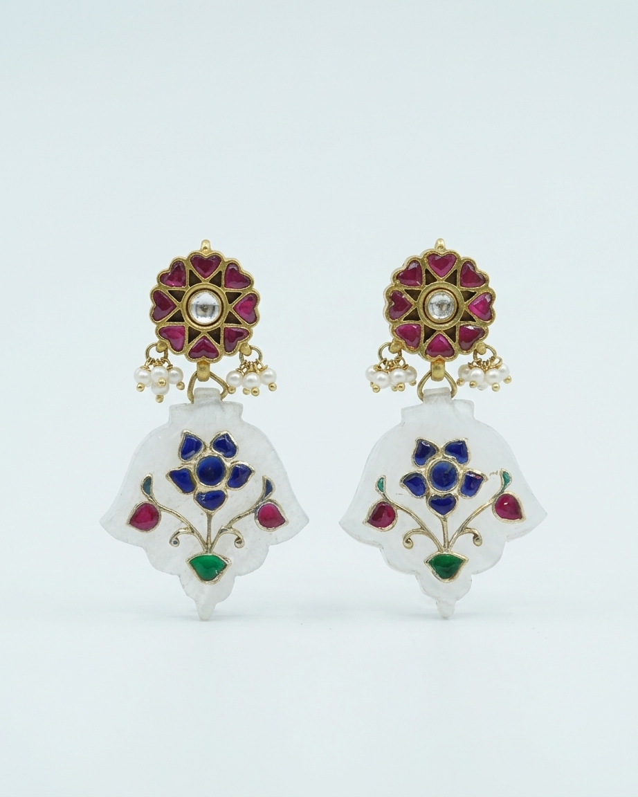 Earring: Uncut Polki Kundan, Tourmaline & White Quartz