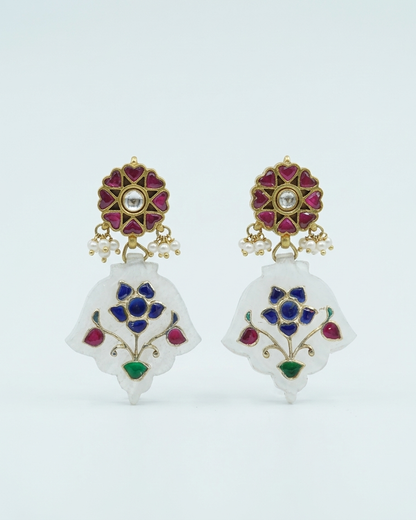 Earring: Uncut Polki Kundan, Tourmaline & White Quartz