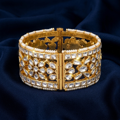 Bangle: Pearl & Semi-Moissanite Polki Kundan