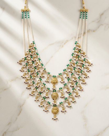Neck Chain: Uncut Polki Kundan, Ruby, Emerald & Pearl