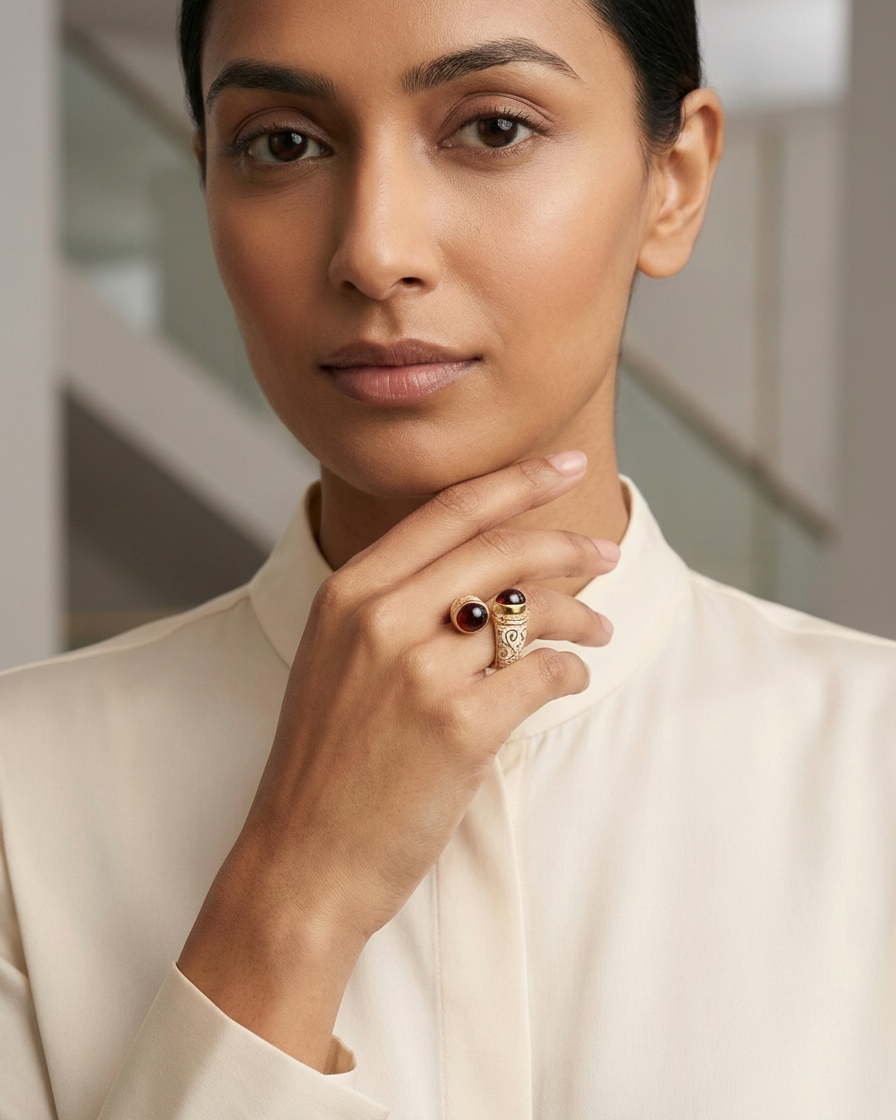 Ring: Garnet & Meenakari