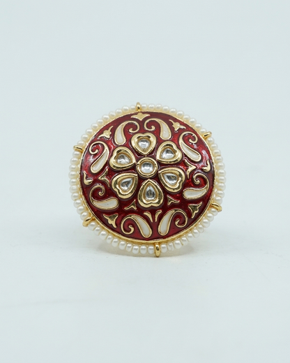 Ring: Uncut Polki Kundan, Pearls & Enamel