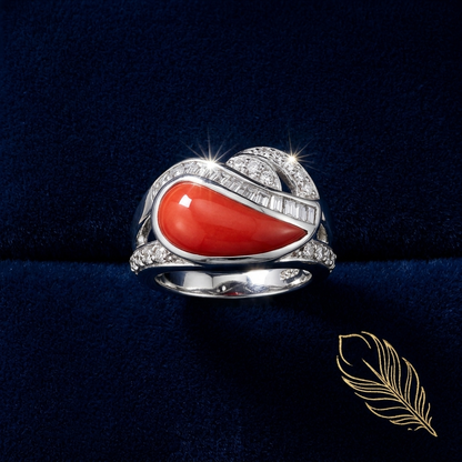 Ring: Coral & Cubic Zirconia