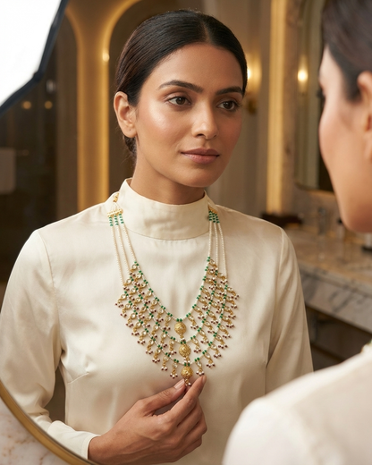 Neck Chain: Uncut Polki Kundan, Ruby, Emerald & Pearl