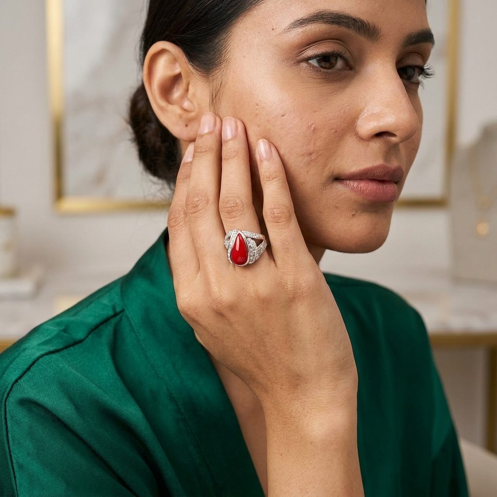 Ring: Coral & Cubic Zirconia