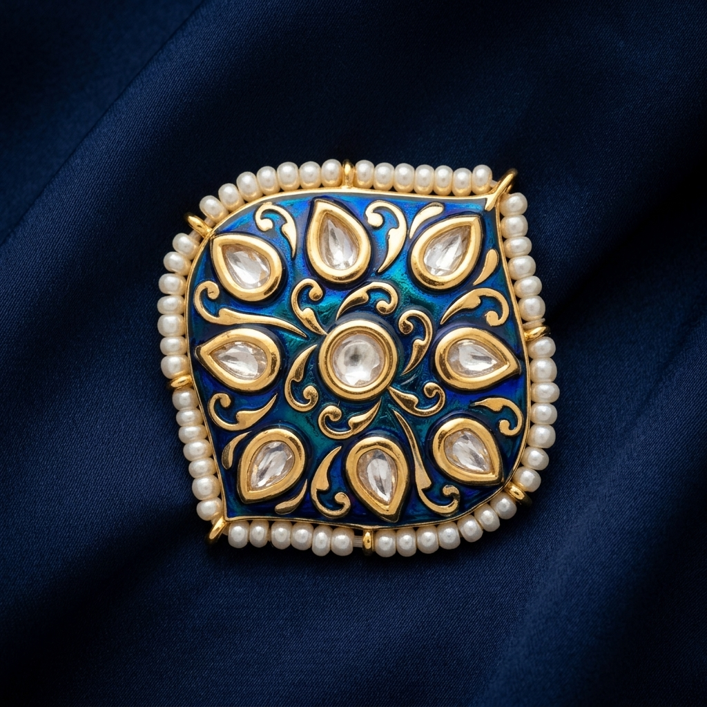 Ring: Meenakari, Semi-Moissanite Polki Kundan & Pearl