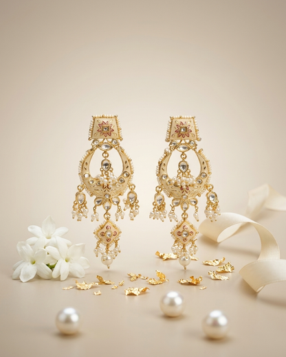 Earring: Uncut Polki Kundan, Meenakari & Pearl
