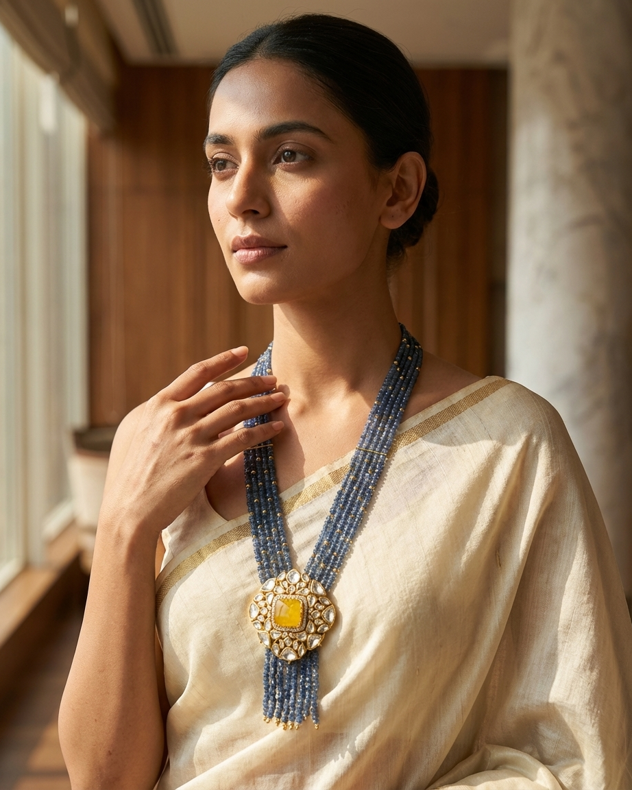 Neck Chain: Uncut Polki Kundan, Topaz & Lapis