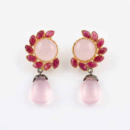 Earring:  Rose Quartz & Rubellite Pink Tourmaline