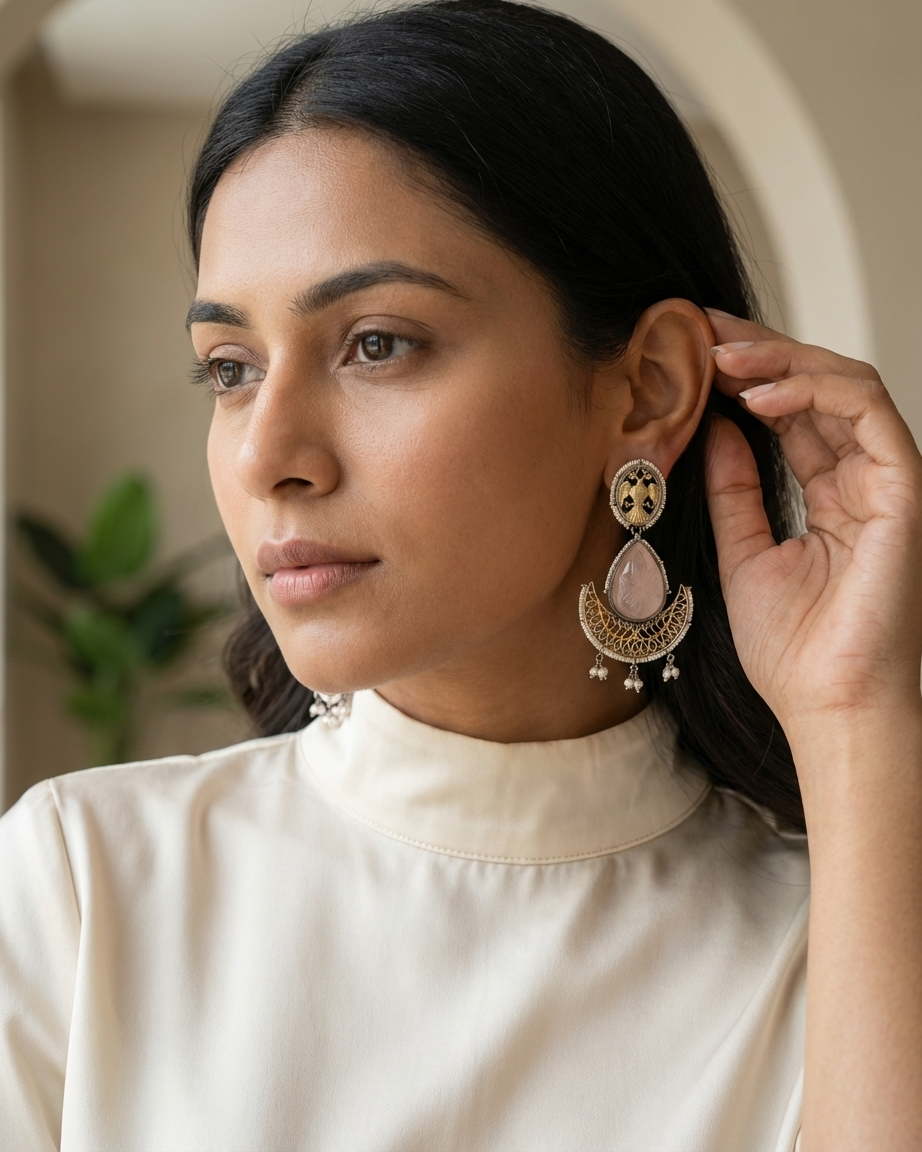 Earring: Rose Quartz & Pearl