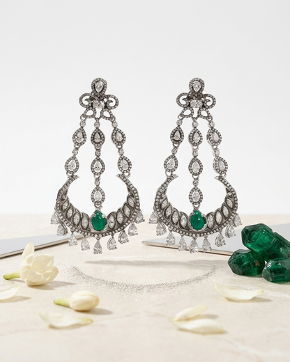 Earring: Cubic Zircon & Emerald