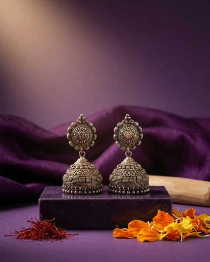 Earring: Carved & filigree