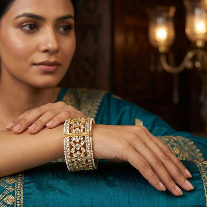 Bangle: Pearl & Semi-Moissanite Polki Kundan