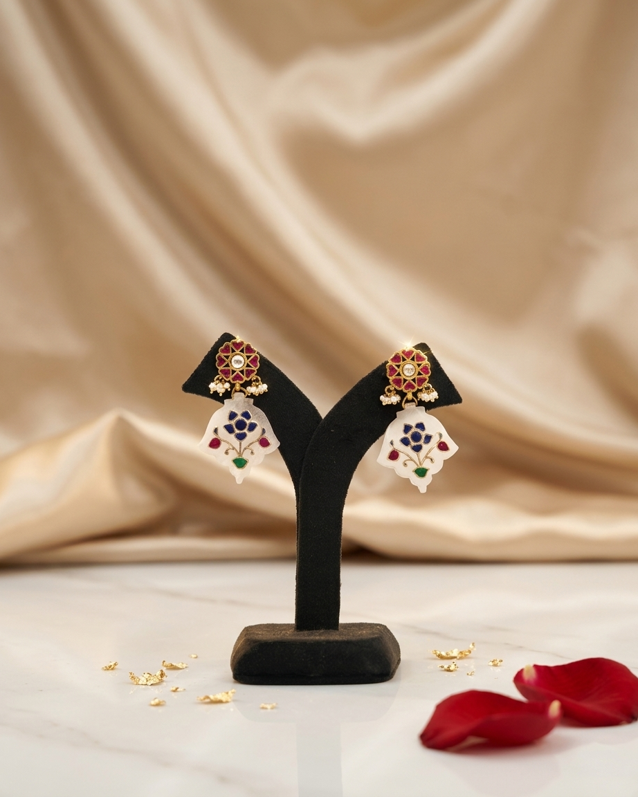 Earring: Uncut Polki Kundan, Tourmaline & White Quartz