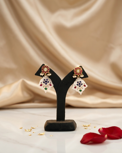 Earring: Uncut Polki Kundan, Tourmaline & White Quartz