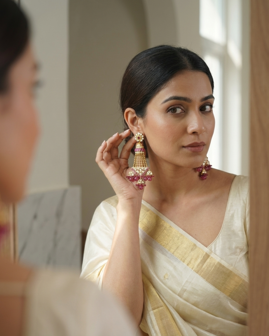 Earring: Uncut Polki Kundan & Tourmaline