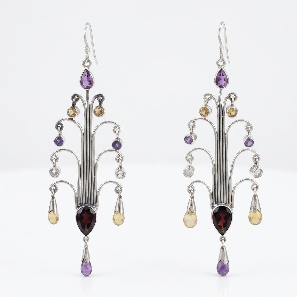 Earring: Amethyst, Citrine, Garnet & White Quartz