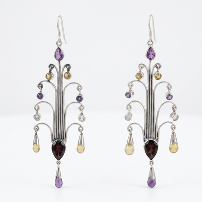 Earring: Amethyst, Citrine, Garnet & White Quartz