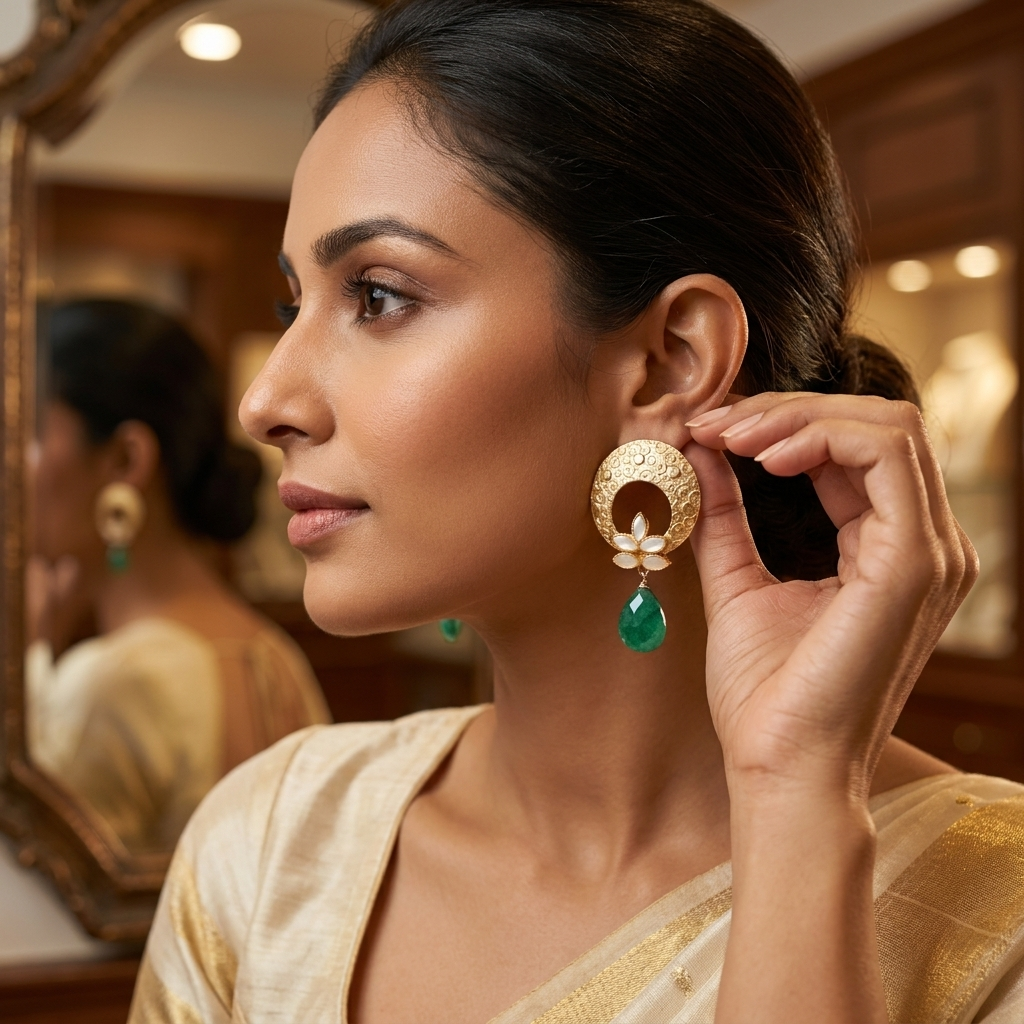 Earring: Pearl & Semi Blood Stone
