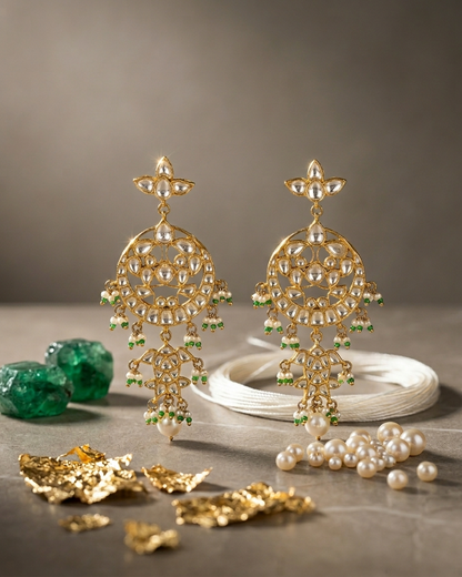 Earring: Uncut Semi-Moissanite Polki Kundan & Pearl