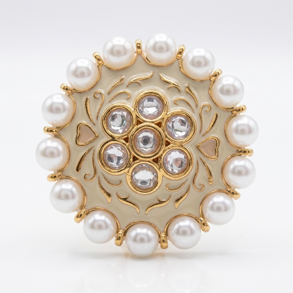Ring: Meenakari, Semi-Moissanite Polki Kundan & Pearl