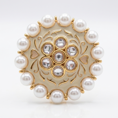 Ring: Meenakari, Semi-Moissanite Polki Kundan & Pearl